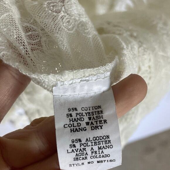 Fairy Sheer Ivory Embroidered Coquette Cottagecore Cotton Boho Blouse Tunic M - Picture 3 of 9